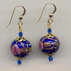 Vintage "Fiorato" Flowered Blue, Venetian Bead Earrings